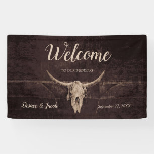 Rustic Bull Skull Wedding Western Country Welcome Banner