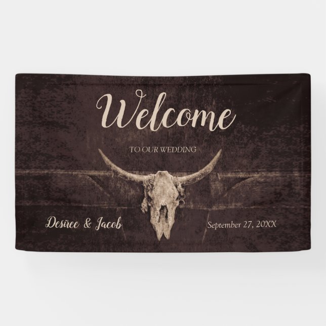 Rustic Bull Skull Wedding Western Country Welcome Banner (Horizontal)