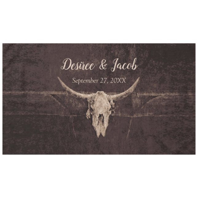 Rustic Bull Skull Western Country Texture Wedding Tablecloth (Front (Horizontal))