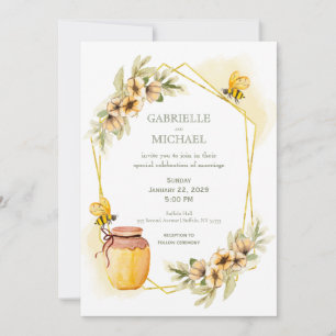 Rustic Bumble Bee Floral Wedding Invitation