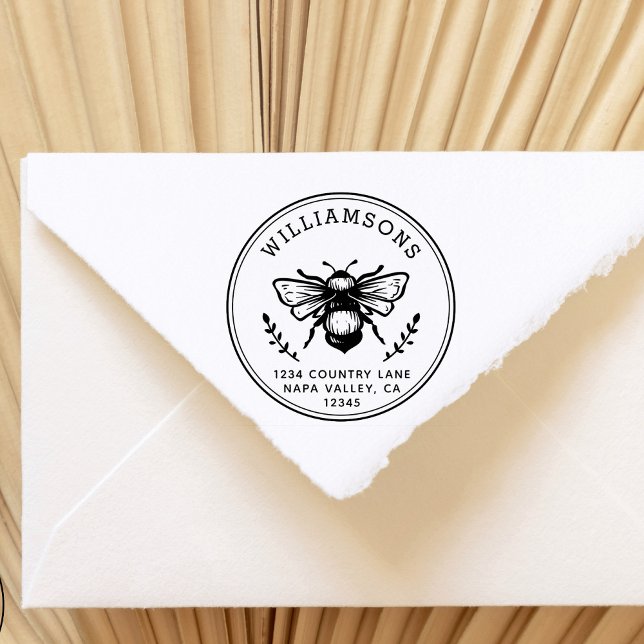 Rustic Bumblebee | Family Name Return Address Rubber Stamp (Creator Uploaded)