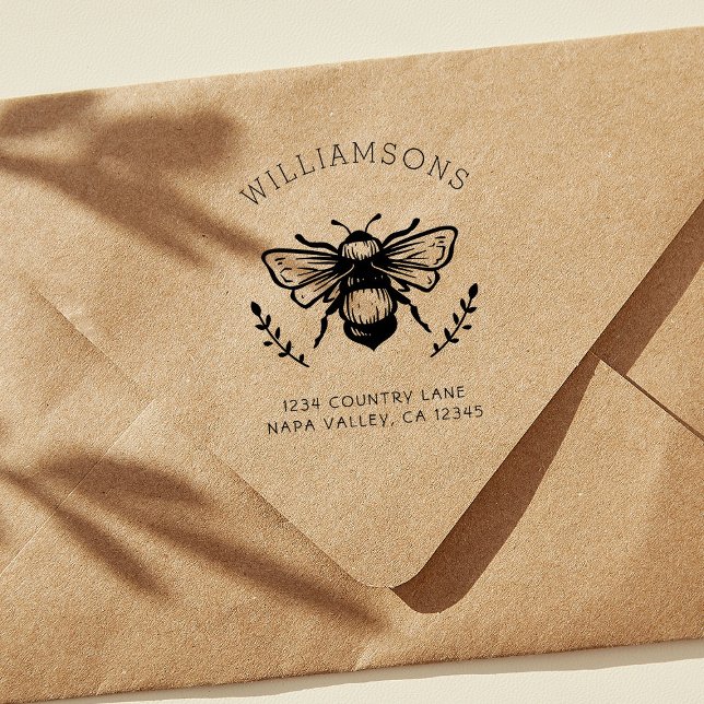 Rustic Bumblebee | Family Name Return Address Rubber Stamp (Creator Uploaded)