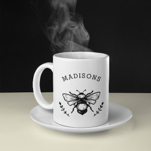 Rustic Bumblebee Personalised Black and White Coffee Mug