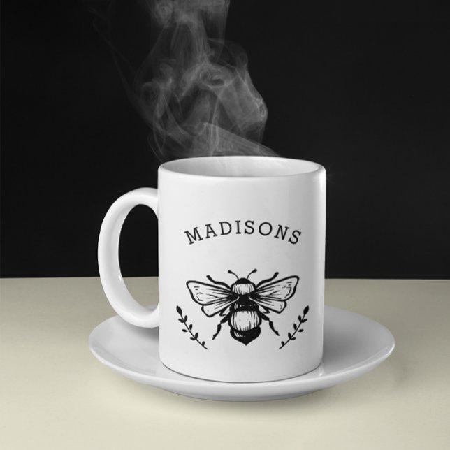 Rustic Bumblebee Personalised Black and White Coffee Mug (Creator Uploaded)