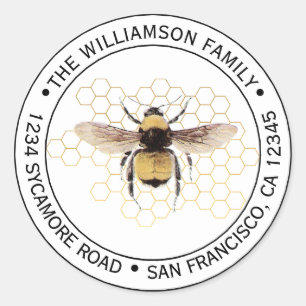 Rustic BumbleBee Round Return Address Classic Round Sticker
