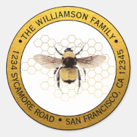 Rustic BumbleBee Round Return Address Gold