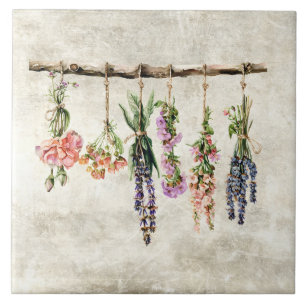 Rustic Bunches of Dried Flowers  Tile
