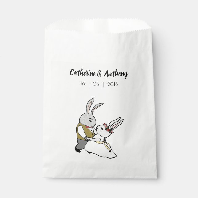 Rustic Bunnies in Love Forest Wedding Favour Bag (Front)