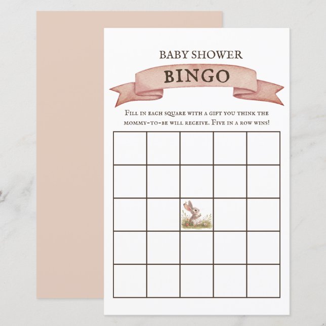 Rustic Bunny Baby Shower Bingo Game (Front/Back)