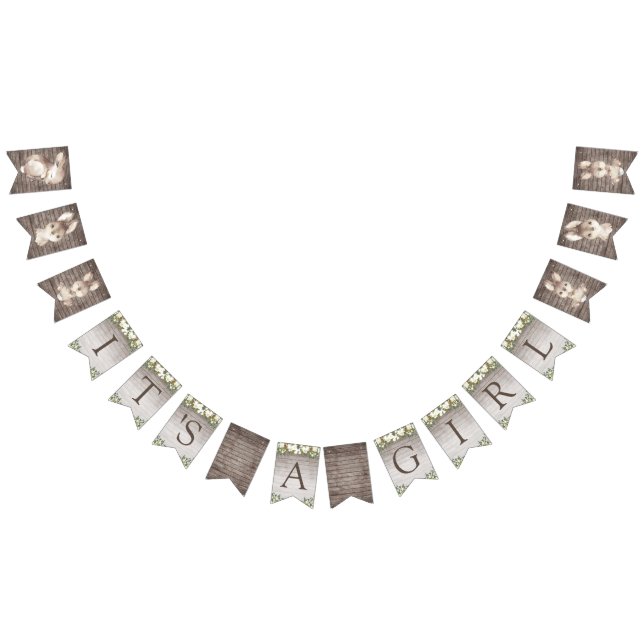 Rustic Bunny Rabbit Brown and White Baby Shower Bunting (All)