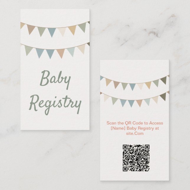 Rustic bunting baby shower QR Code Registry Card (Front/Back)