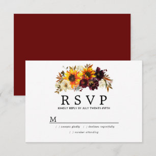 Rustic Burgund Red Floral Wedding  RSVP Card