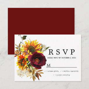 Rustic Burgund Red Floral Wedding  RSVP Card