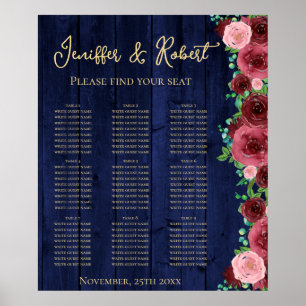 Rustic Burgundy 9 Table Seating Chart Floral