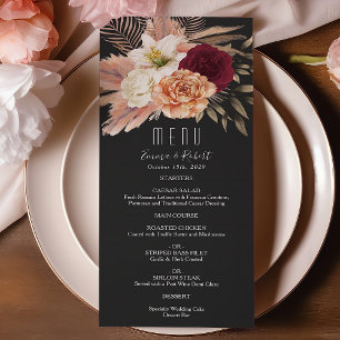 Rustic Burgundy and Black Floral Wedding Menu