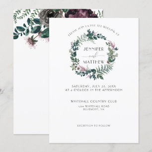 Rustic Burgundy and Forest Green Floral Wreath Invitation