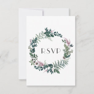 Rustic Burgundy and Forest Green Floral Wreath   RSVP Card