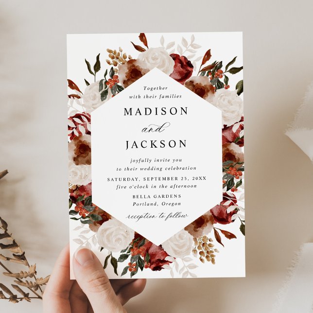 Rustic Burgundy and Ivory Roses Wedding Invitation (Creator Uploaded)