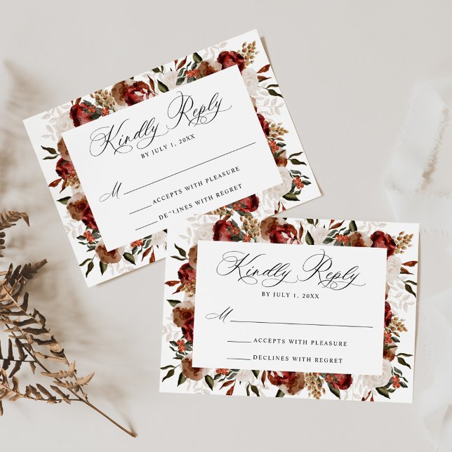 Rustic Burgundy and Ivory Roses Wedding RSVP Card (Creator Uploaded)