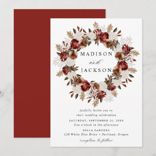 Rustic Burgundy and Ivory Roses Weddings Invitation