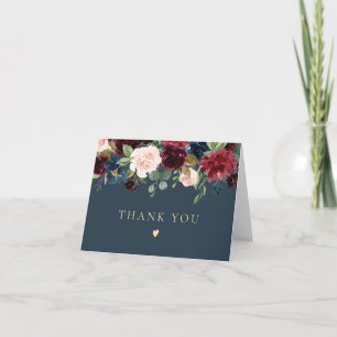 Rustic Burgundy and Navy Blue Floral Thank You Card