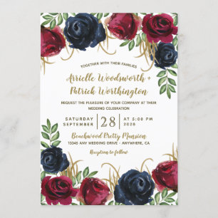 Rustic Burgundy and Navy Blue Wedding Invitations