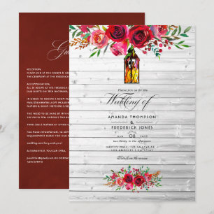 Rustic Burgundy and Pink Watercolor Floral Wedding Invitation