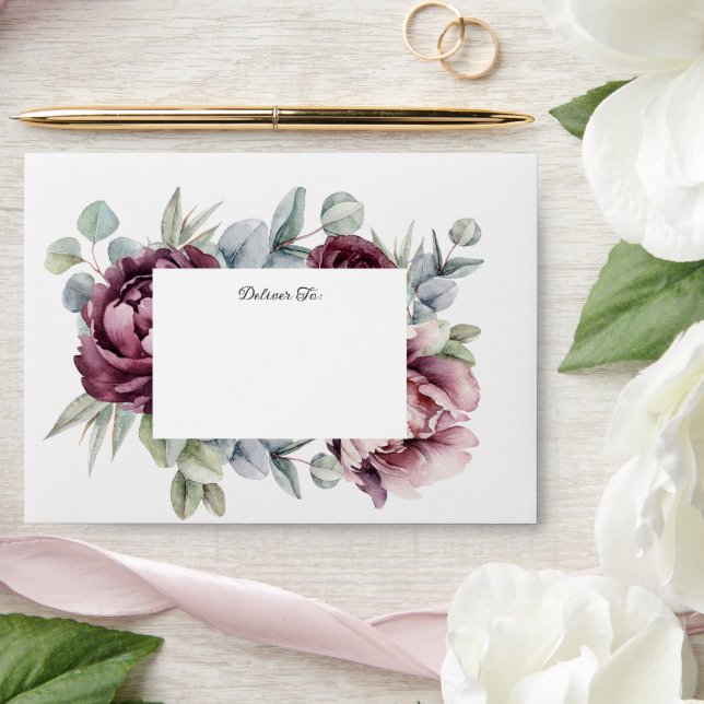 Rustic Burgundy and Plum Fall Floral Envelope (Wedding)