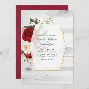 Rustic Burgundy and White Floral Geometric Wedding Invitation