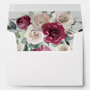 Rustic Burgundy and White Roses Return Address Envelope