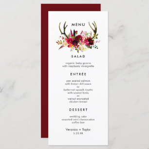 Rustic Burgundy Antlers Simple 3 course  Menu