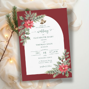 Rustic Burgundy Arch Greenery Xmas Winter Wedding Invitation