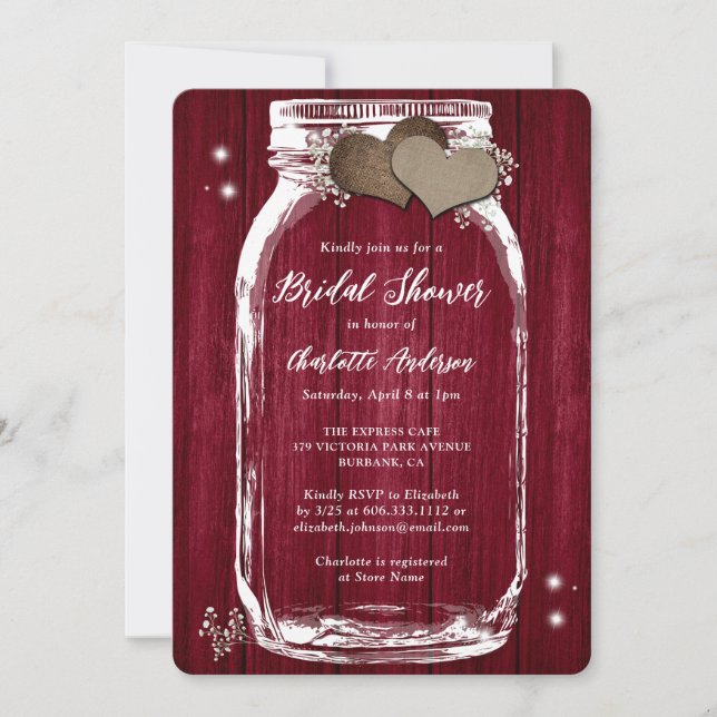 Rustic Burgundy Baby's Breath Floral Bridal Shower Invitation (Front)