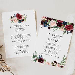  Rustic Burgundy Back & Front Formal Wedding  Invitation