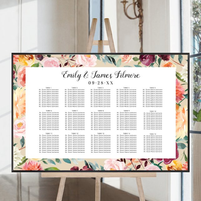 Rustic Burgundy Beige Floral Wedding Seating Poster (Creator Uploaded)