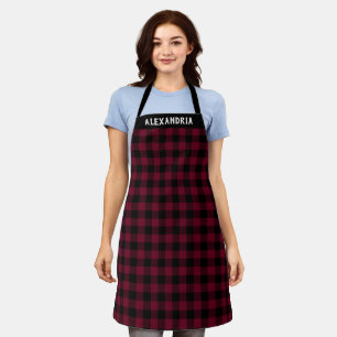 Rustic Burgundy Black Buffalo Plaid Custom Holiday Apron