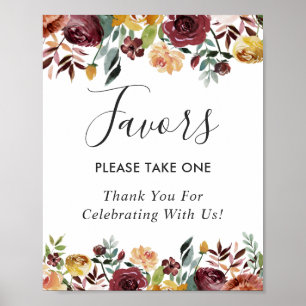 Rustic Burgundy Bloom Floral Wedding Favors Sign