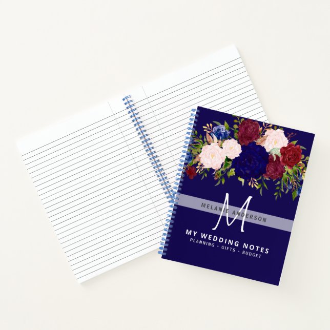 Rustic Burgundy Blue Pink Floral Wedding Planning Notebook (Inside)