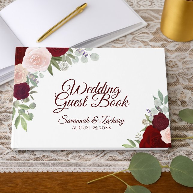 Rustic Burgundy Blush Elegant Floral Boho Wedding Guest Book (Creator Uploaded)