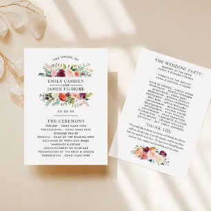 Rustic Burgundy Blush Fall Floral Wedding Ceremony Programme
