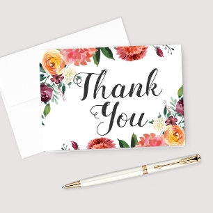 Rustic Burgundy Blush Fall Floral Wedding Thank You Card