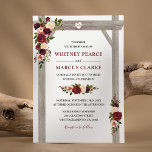 Rustic Burgundy Blush Floral Boho Wedding Arch Invitation<br><div class="desc">Autumn fall wedding invitations featuring a classy chic white background that can be changed to any color,  a stylish burgundy,  marsala red & blush watercolor floral display on a rustic wooden wedding arch,  a carved heart with the couples initials,  and a modern marriage invitation template.</div>