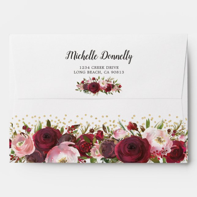 Rustic Burgundy Blush Floral Envelope (Back (Top Flap))