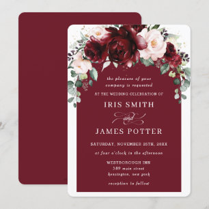 Rustic Burgundy Blush Floral Flowers Arch Wedding Invitation