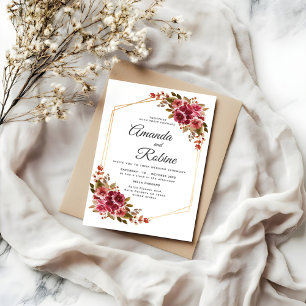 Rustic Burgundy & Blush Floral Wedding Invitation