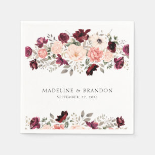 Rustic Burgundy Blush Floral Wedding Napkin