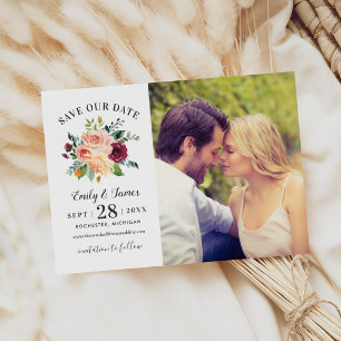 Rustic Burgundy Blush Floral Wedding Photo Save The Date
