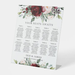 Rustic Burgundy Blush Floral Wedding Seating Chart Pedestal Sign