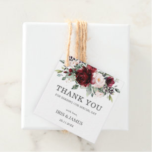 Rustic Burgundy Blush Floral Wedding Thank You Favour Tags