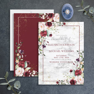 Rustic Burgundy Blush Pink Gold Floral Wedding Invitation